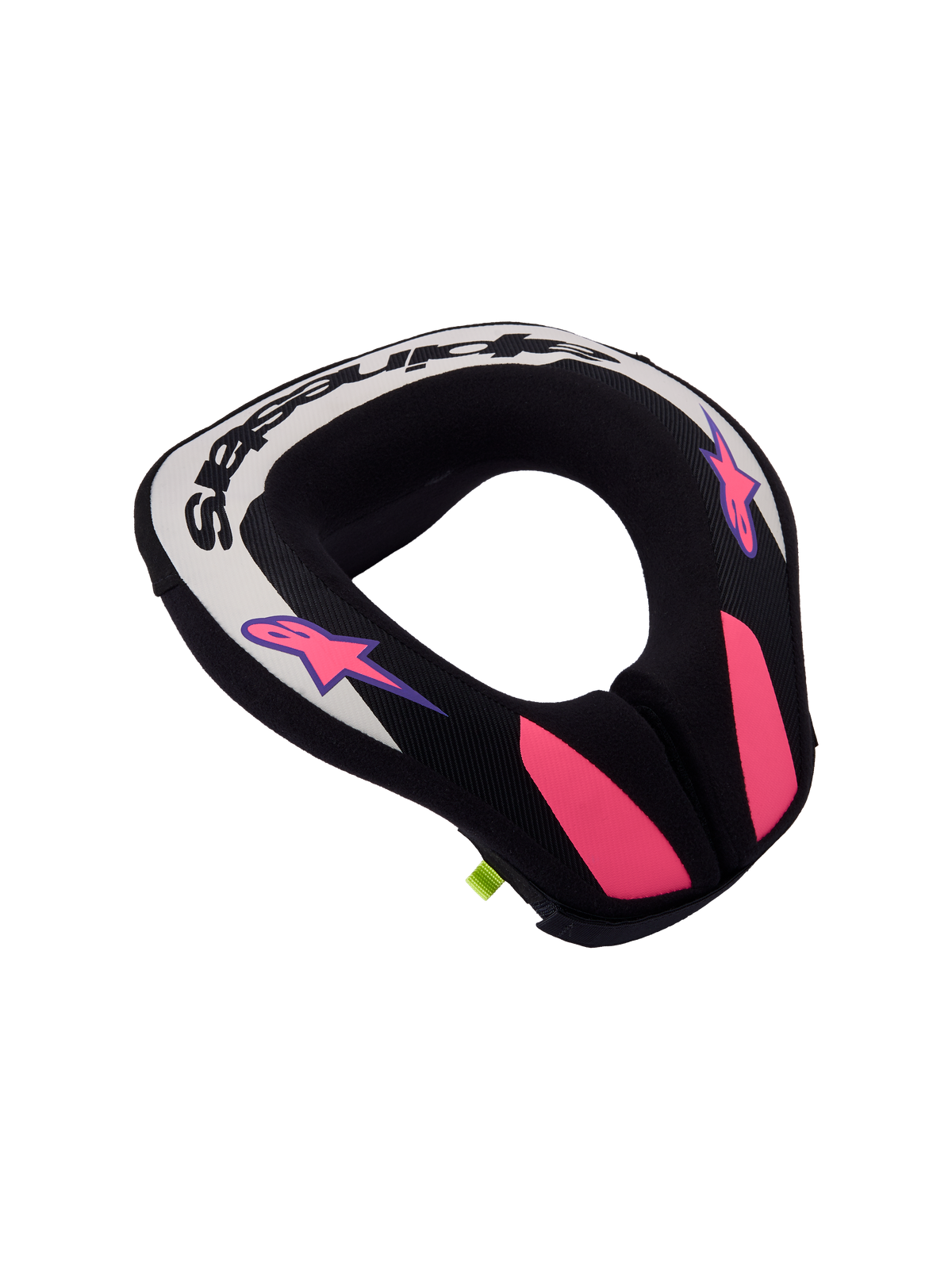 Alpinestars Sequence Jugend-Nackenprotektor, ergonomischer Motocross-Schutz für Kinder, Schwarz und Grau mit lila Akzenten.
