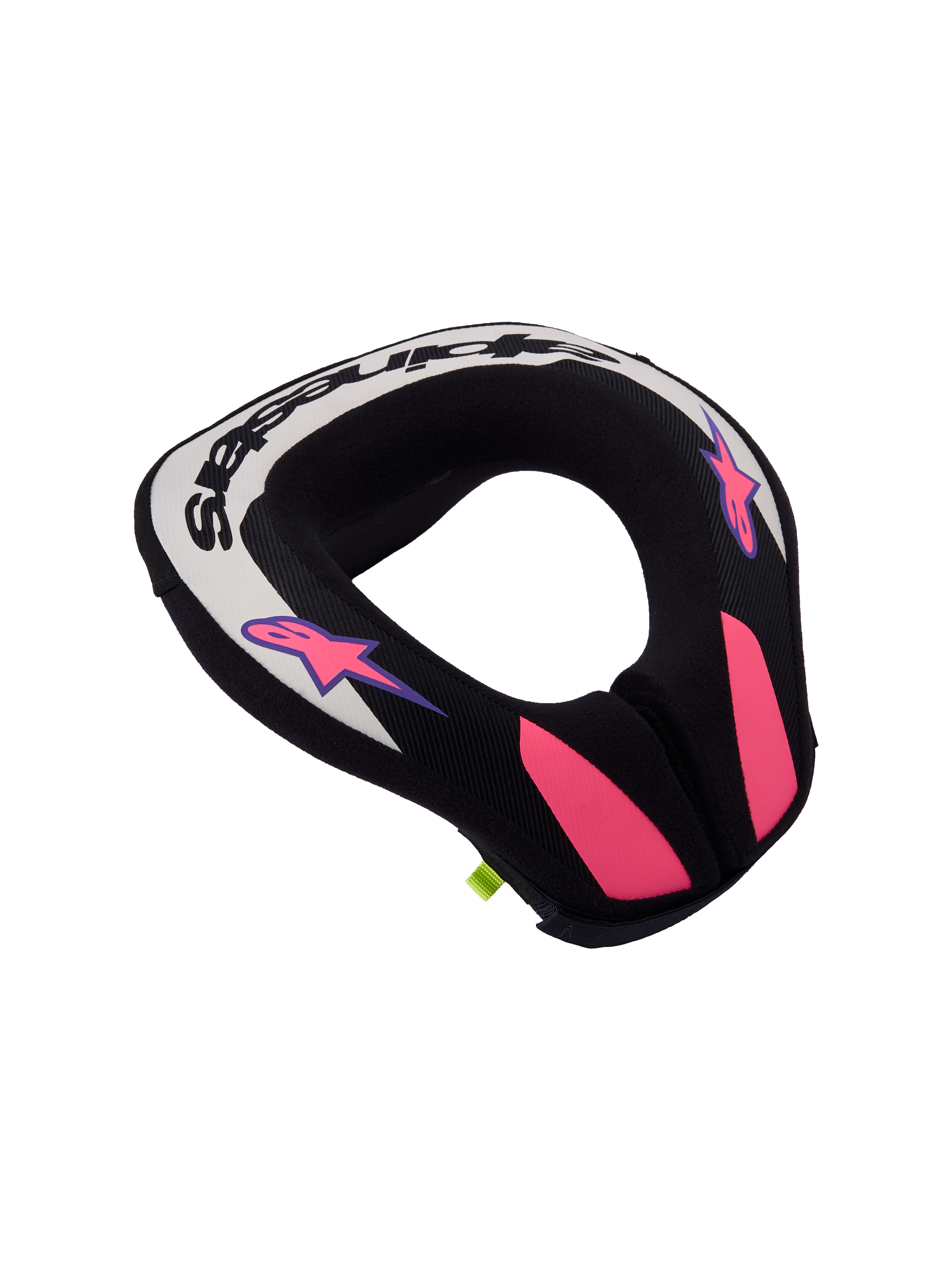 Alpinestars Sequence Jugend-Nackenprotektor, ergonomischer Motocross-Schutz für Kinder, Schwarz und Grau mit lila Akzenten.