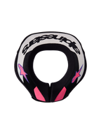 Alpinestars Sequence Jugend-Nackenprotektor, Motocross-Nackenprotektor in Schwarz, Hellgrau und Lila, Draufsicht mit pinken Akzenten für junge Fahrer.