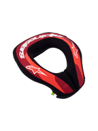 Alpinestars Sequence Jugend-Nackenprotektor, rot-schwarzer Motocross-Nackenschutz für Kinder mit weißen Logos.