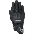 Alpinestars SP-5 Handschuhe, Motorrad-Rennhandschuhe, Schwarz, perforiertes Leder mit integriertem Polymer-Knöchelschutz, gepolsterte Finger, weißes Alpinestars-Logo am Bündchen, sportliches Design mit kurzer Manschette