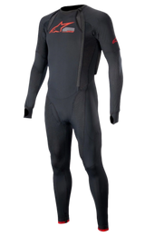 Tech-Air 10 Race System Lange Basisschicht, Motorrad-Unteranzug für Herren, Schwarz und Hellrot, atmungsaktive Mesh-Einsätze.
