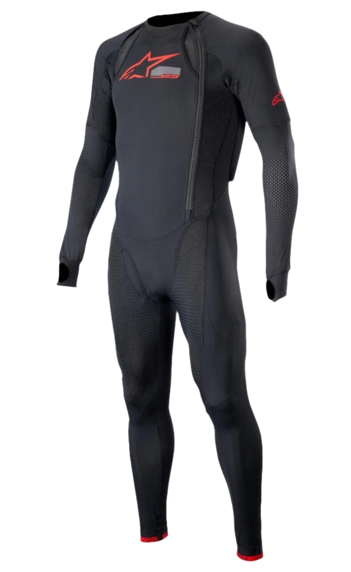 Tech-Air 10 Race System Lange Basisschicht, Motorrad-Unteranzug für Herren, Schwarz und Hellrot, atmungsaktive Mesh-Einsätze.