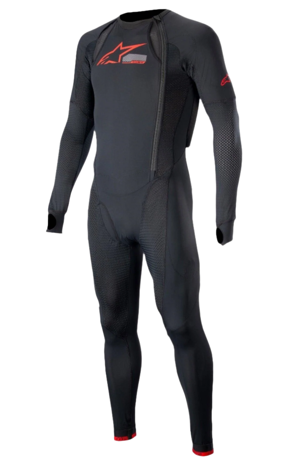 Tech-Air 10 Race System Lange Basisschicht, Motorrad-Unteranzug für Herren, Schwarz und Hellrot, atmungsaktive Mesh-Einsätze.