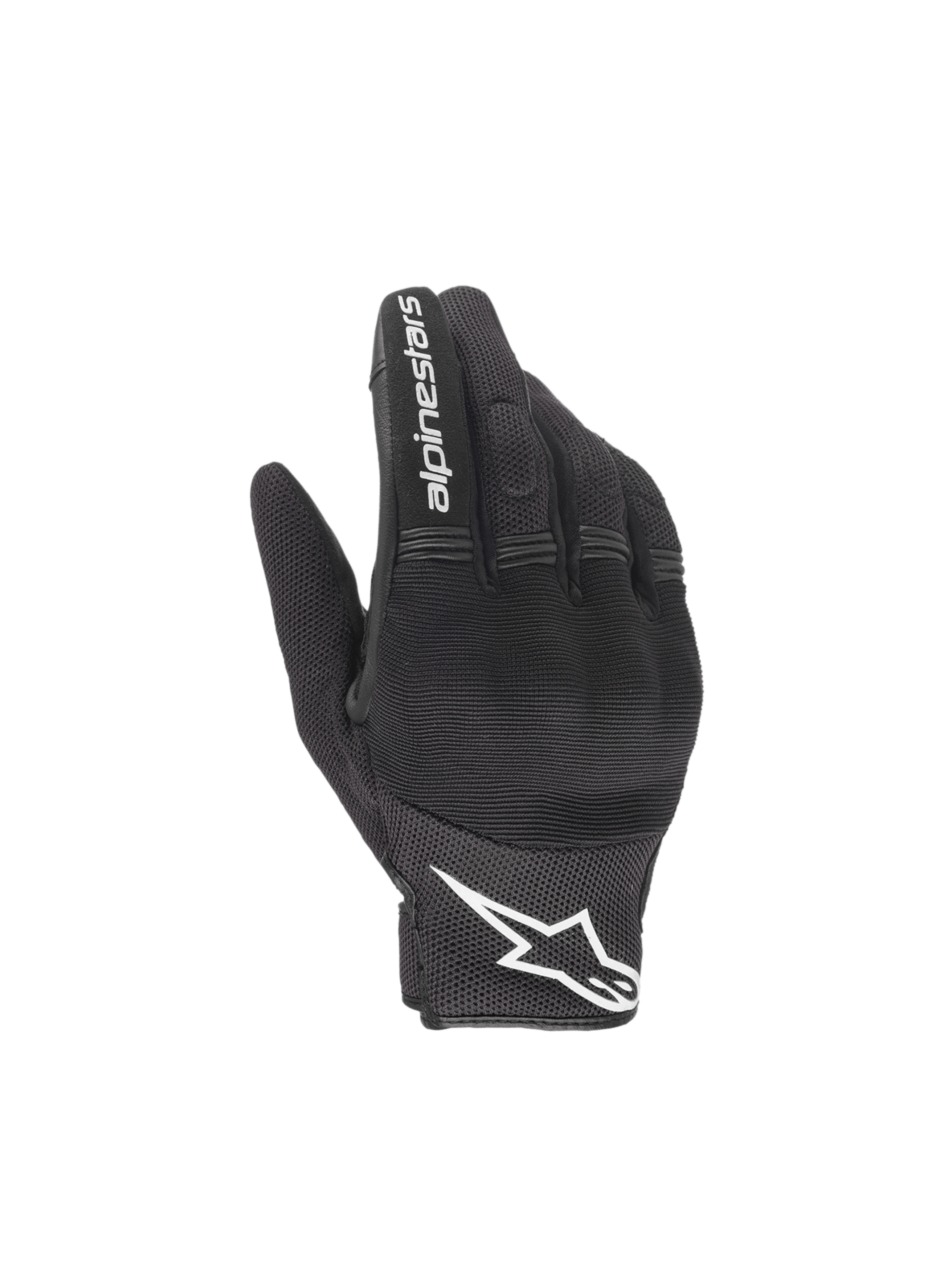 Alpinestars Copper Handschuhe, leichte urbane Motorradhandschuhe für Herren, Schwarz und Weiß, aus atmungsaktivem Mesh-Gewebe mit Hartschalen-Knöchelschutz und weißem Logo.