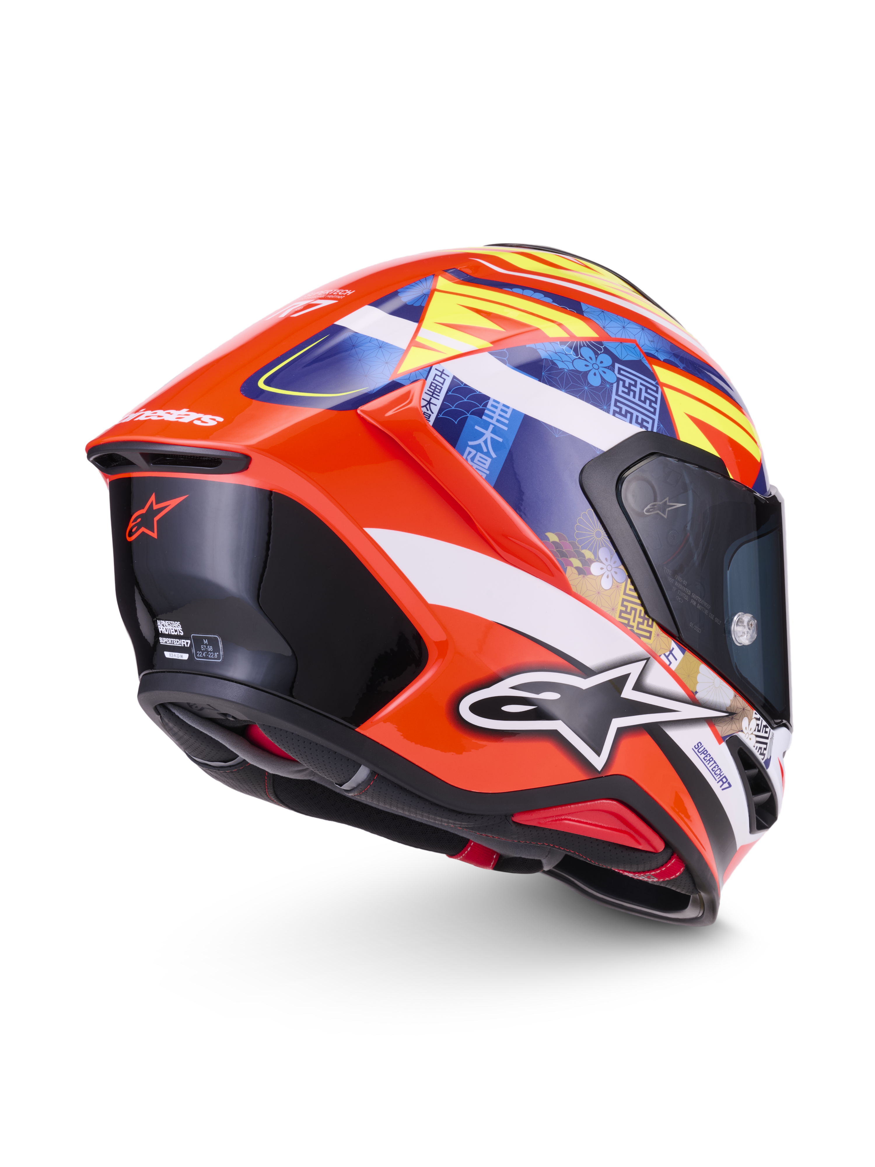 Alpinestars S-R7 Taiyo Furusato Helm, Integral-Motorradhelm, Rot, Weiß, Blau und Gelb, ECE-zertifiziert