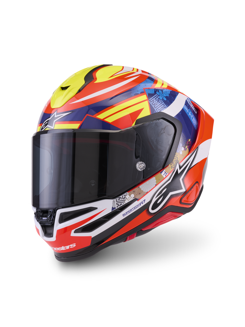 Alpinestars S R 7 Taiyo Furusato Helm, Motorradhelm, Rot, Weiß, Blau und Gelb, aerodynamisches Design, CE-zertifiziert