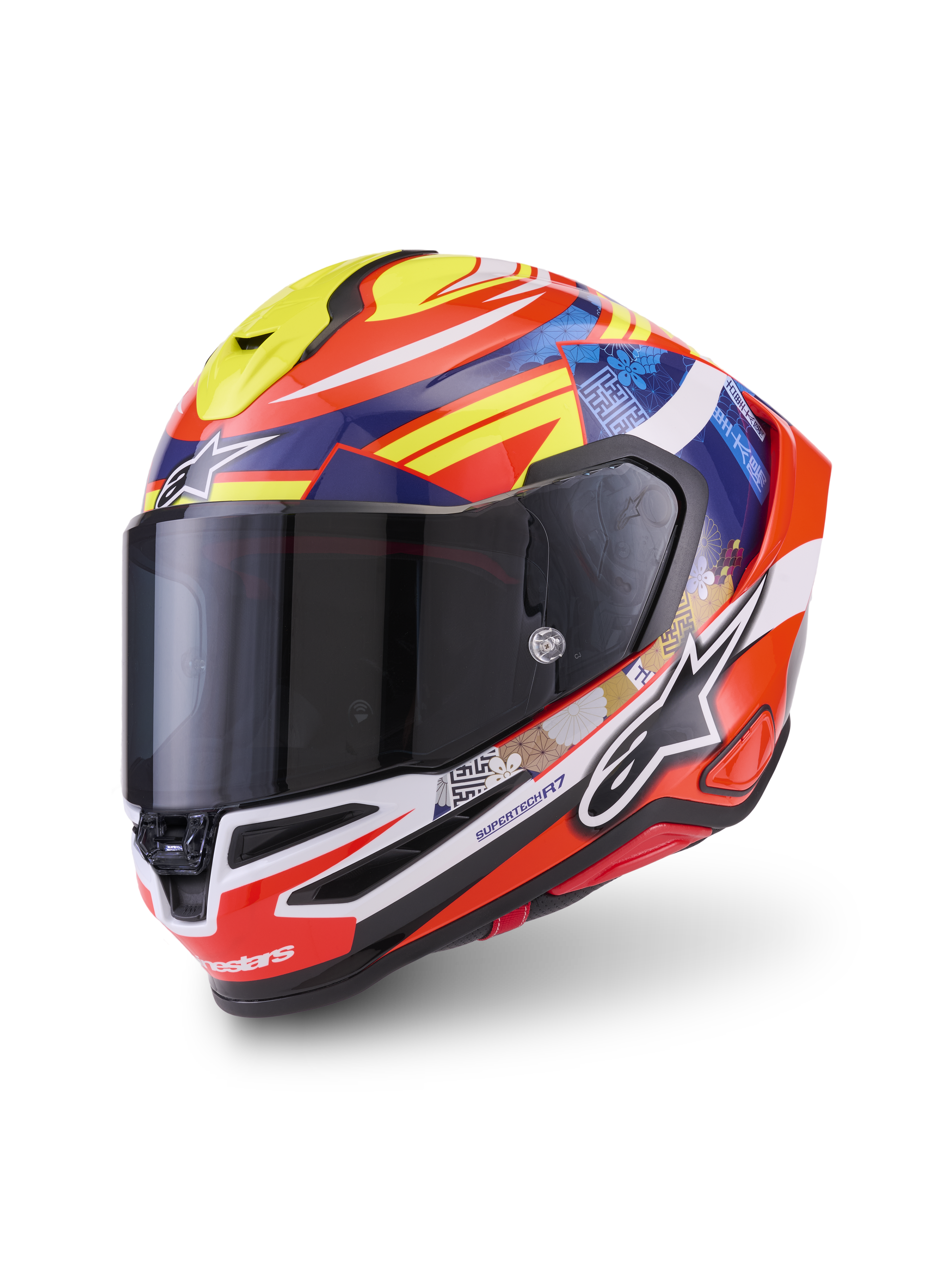 Alpinestars S R 7 Taiyo Furusato Helm, Motorradhelm, Rot, Weiß, Blau und Gelb, aerodynamisches Design, CE-zertifiziert