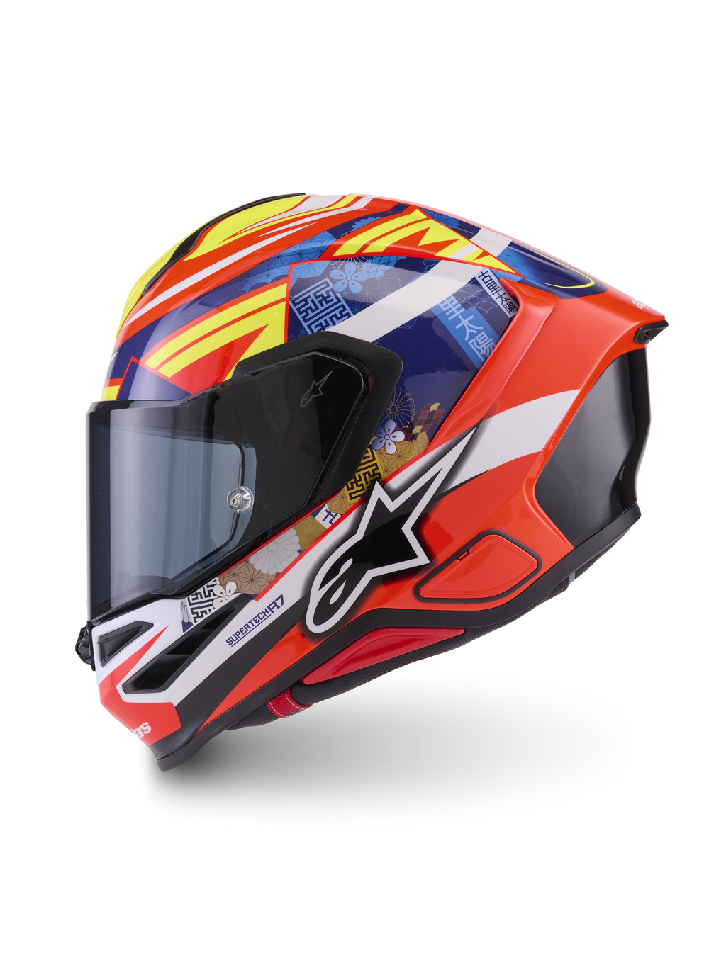 Alpinestars S R 7 Taiyo Furusato Helme Ece 06, Integralhelm, Rot, Blau und Gelb, CE-zertifiziert, glänzendes Finish