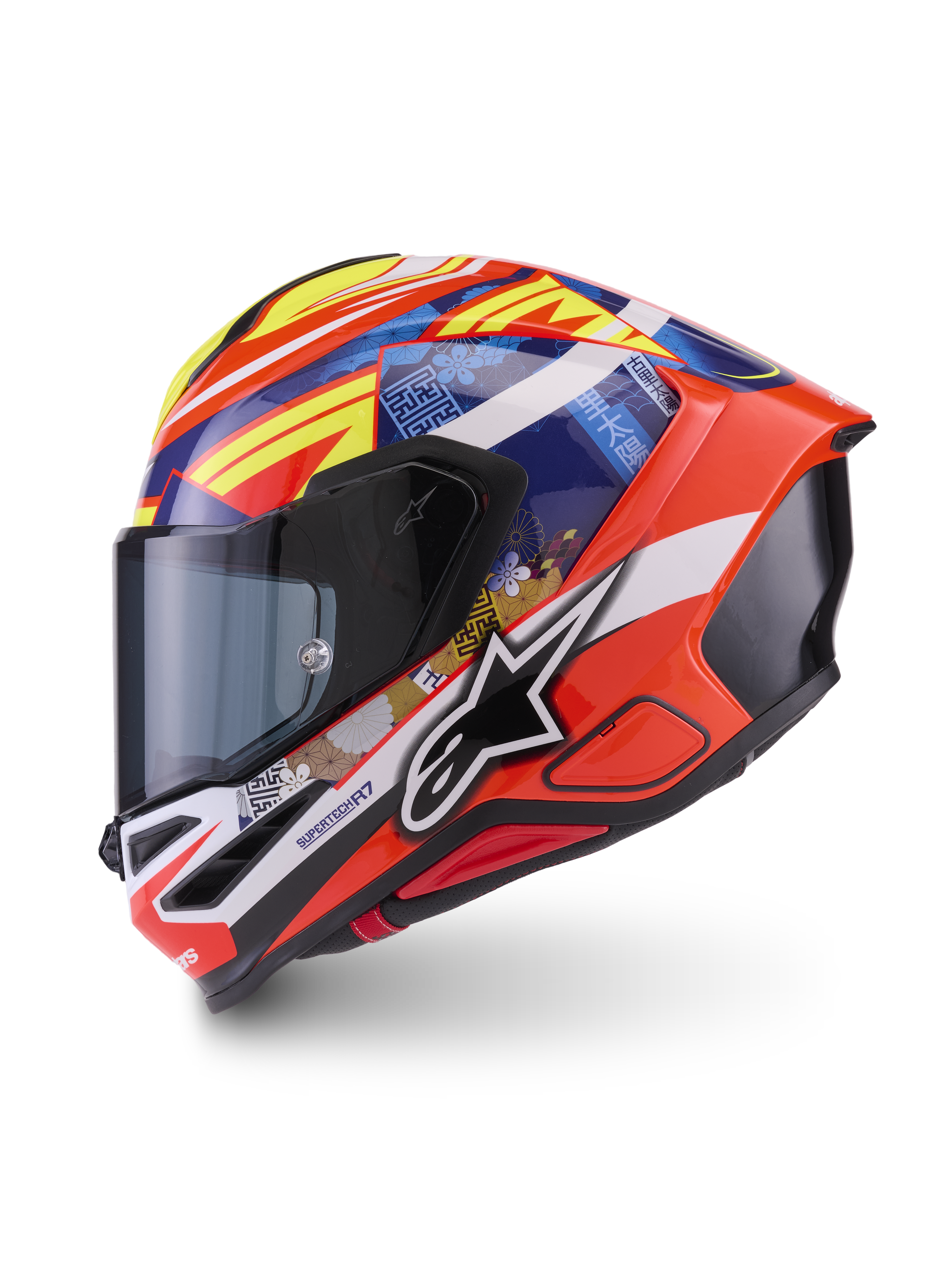 Alpinestars S R 7 Taiyo Furusato Helme Ece 06, Integralhelm, Rot, Blau und Gelb, CE-zertifiziert, glänzendes Finish