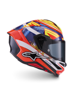 Alpinestars S-R7 Taiyo Furusato Helm, ECE-zertifizierter Motorrad-Integralhelm, Rot, Weiß, Blau und Gelb mit Carbon-Helmschale und Grafikdesign