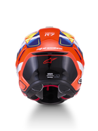 Alpinestars S-R7 Taiyo Furusato Helm ECE 06, Integral-Motorradrennhelm, Rückansicht, Rot, Weiß, Blau und Gelb, Carbon-Verbundkonstruktion