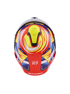 Alpinestars S-R7 Taiyo Furusato Helm, ECE-zertifizierter Integral-Rennhelm, Blick von oben auf die Rückseite mit Carbon-Verbundschale in Rot, Weiß, Blau und Gelb