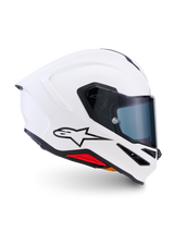 Alpinestars S-R7 Solid Helmet, Full-Face Motorcycle Helmet, White Glossy, aerodynamic shell with integrated rear spoiler and clear visor, lightweight carbon composite construction for racing and road performance