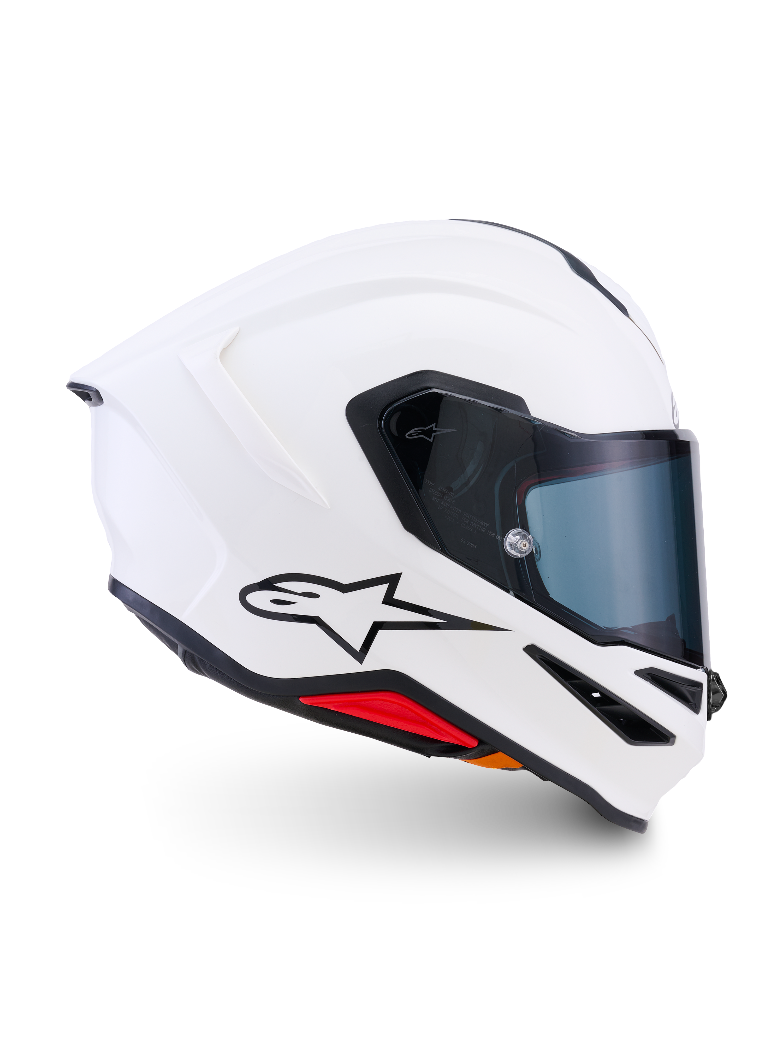 Alpinestars S-R7 Solid Helm, Integral-Motorradhelm, Weiß glänzend, aerodynamische Schale mit integriertem Heckspoiler und klarem Visier, leichte Carbon-Verbundkonstruktion für Rennsport- und Straßenperformance