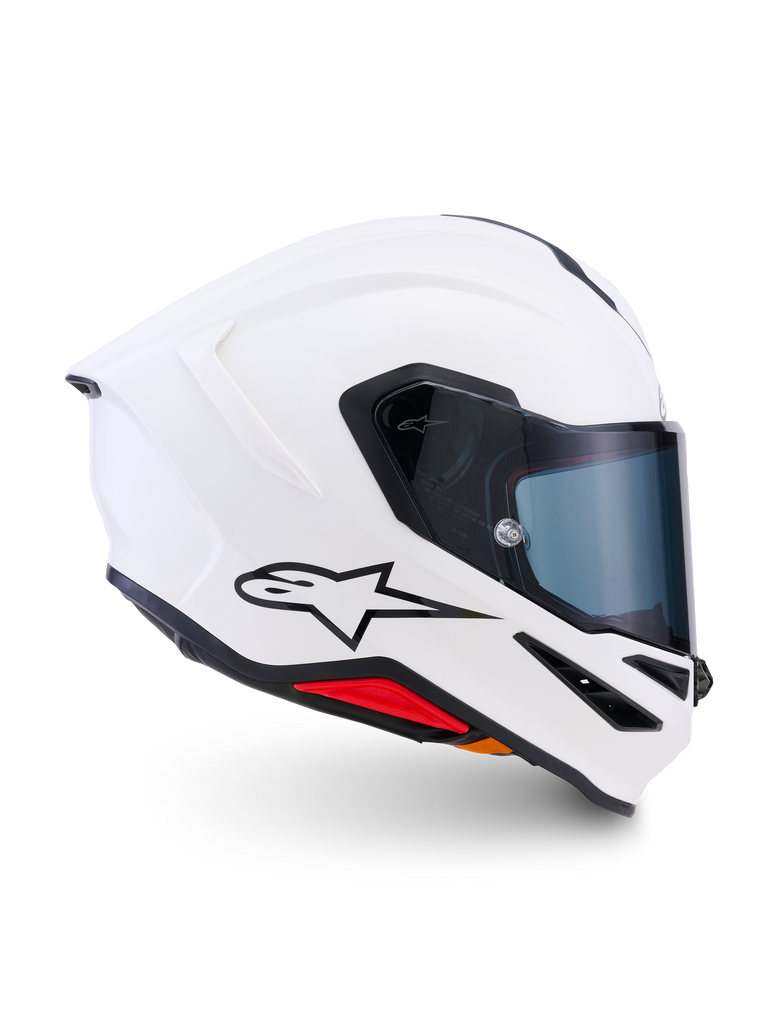 Alpinestars S-R7 Solid Helm, Integral-Motorradhelm, Weiß glänzend, aerodynamische Schale mit integriertem Heckspoiler und klarem Visier, leichte Carbon-Verbundkonstruktion für Rennsport- und Straßenperformance