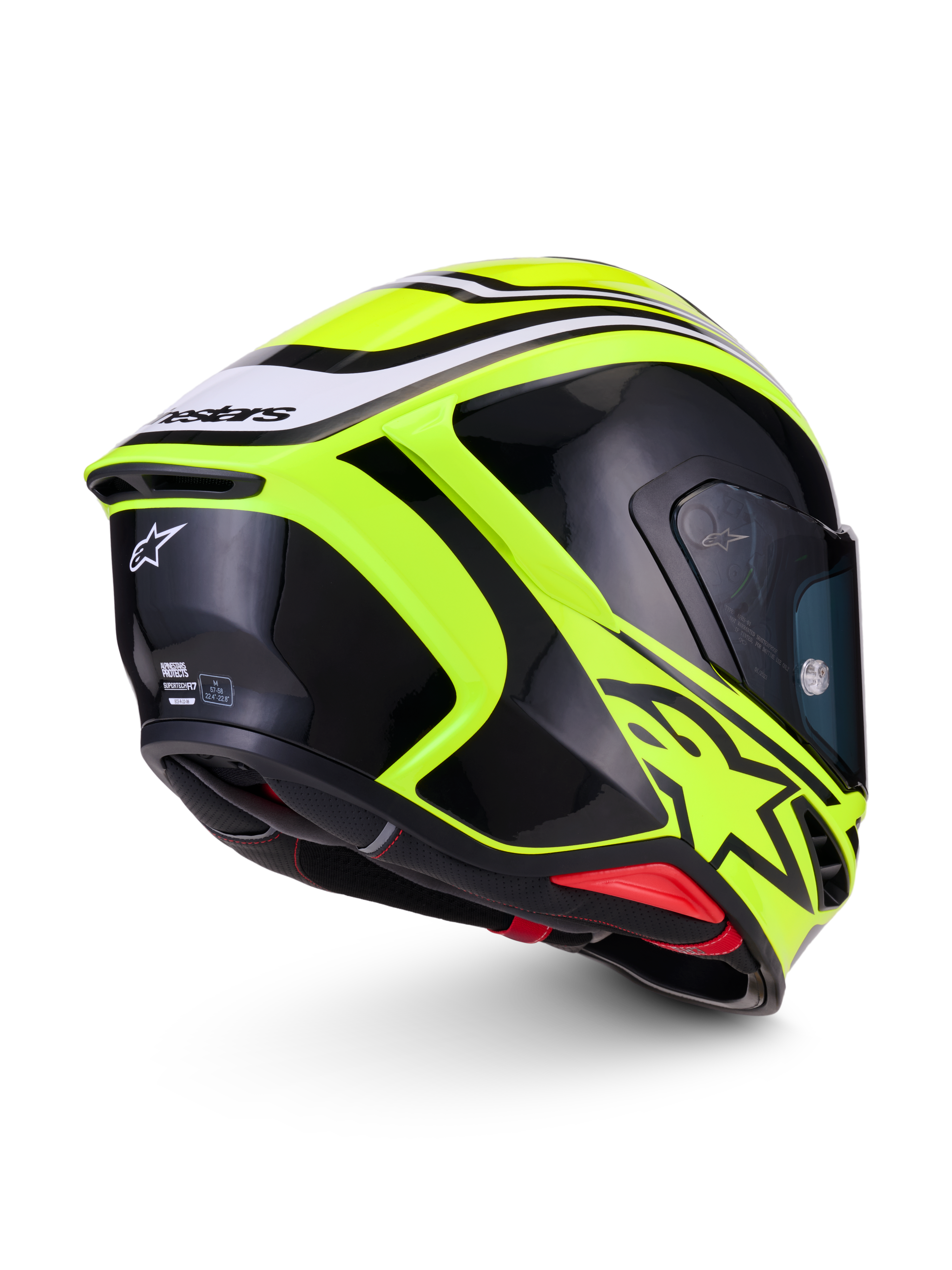 Alpinestars S-R7 Zeal Helmet ECE 22.06, full-face motorcycle racing helmet, Yellow Fluo, Black and White, ECE certified carbon construction with aerodynamic spoiler and rear branding
