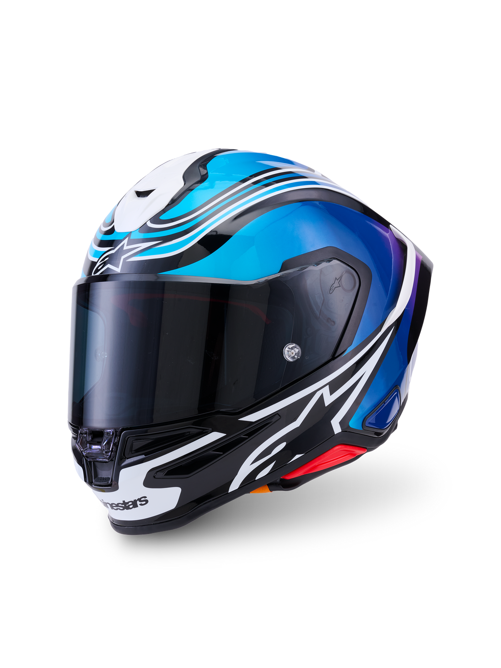 Alpinestars S-R7 Zeal Helmet ECE 22.06, full face motorcycle racing helmet, Black, Blue, Pink Fluo, and White Glossy, carbon construction