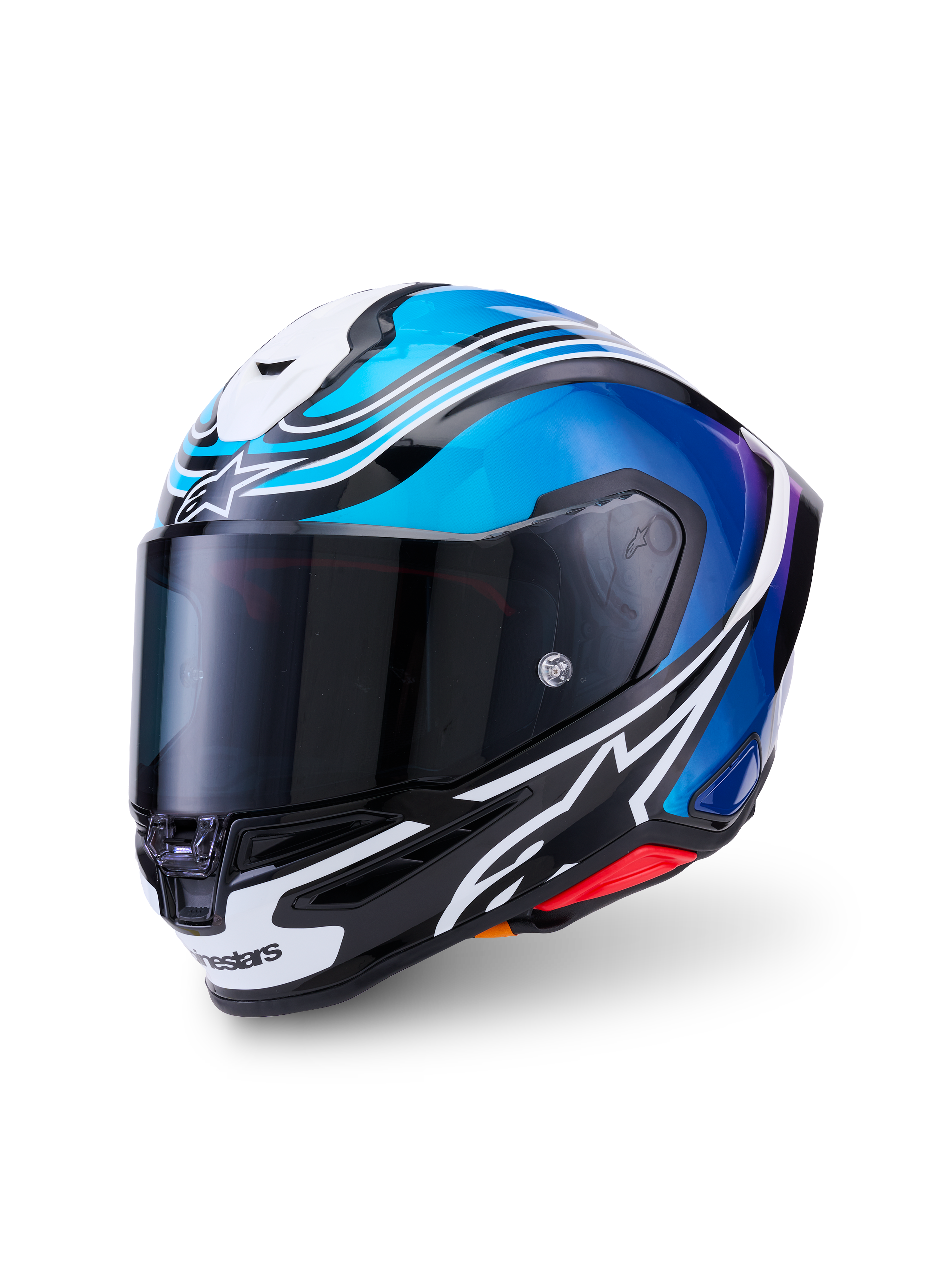 Alpinestars S-R7 Zeal Helmet ECE 22.06, full face motorcycle racing helmet, Black, Blue, Pink Fluo, and White Glossy, carbon construction