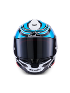 Alpinestars S-R7 Zeal Helmet, full face motorcycle racing helmet, Black, Blue, Pink Fluo, and White Glossy, carbon construction with ECE 22.06 certification