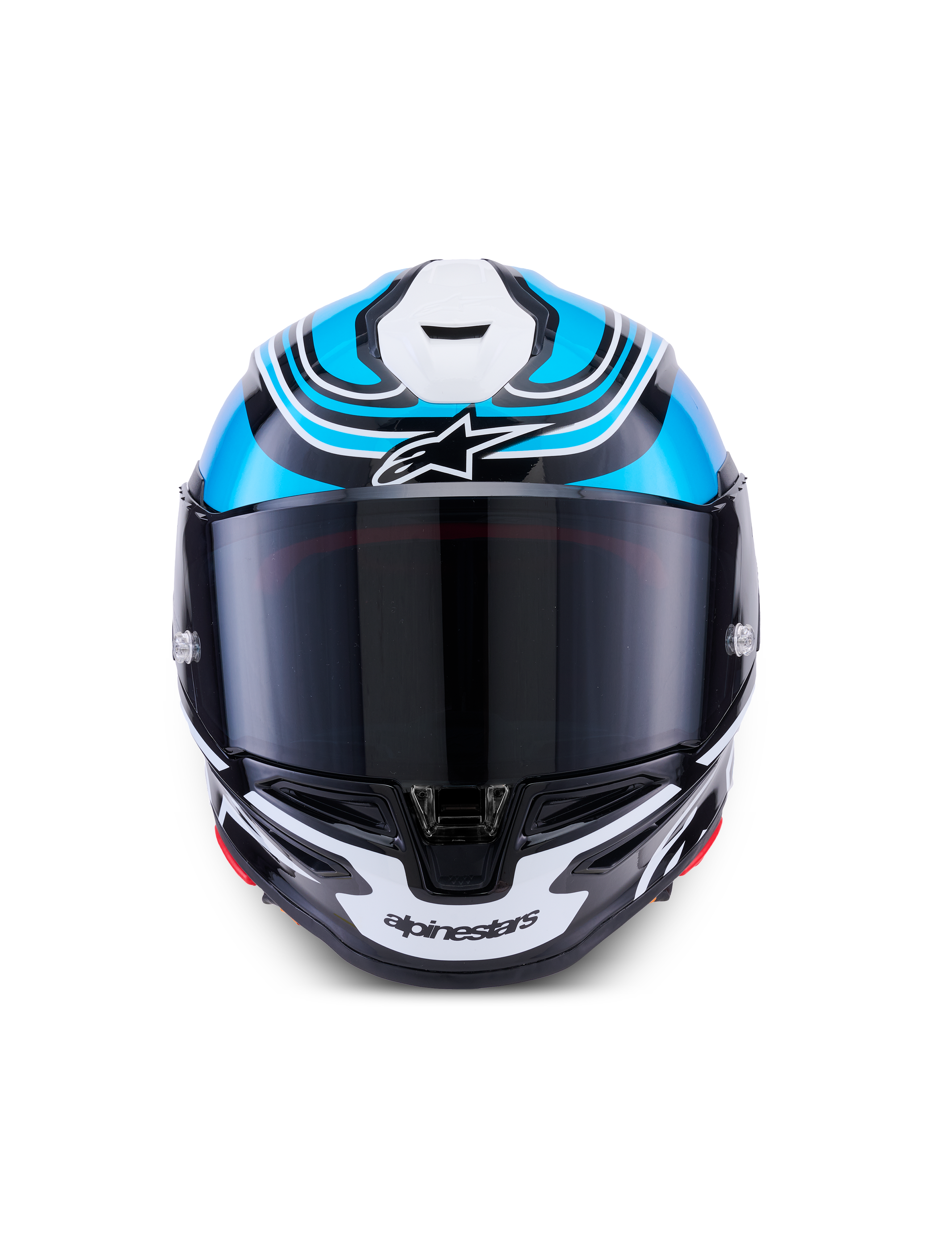Alpinestars S-R7 Zeal Helmet, full face motorcycle racing helmet, Black, Blue, Pink Fluo, and White Glossy, carbon construction with ECE 22.06 certification