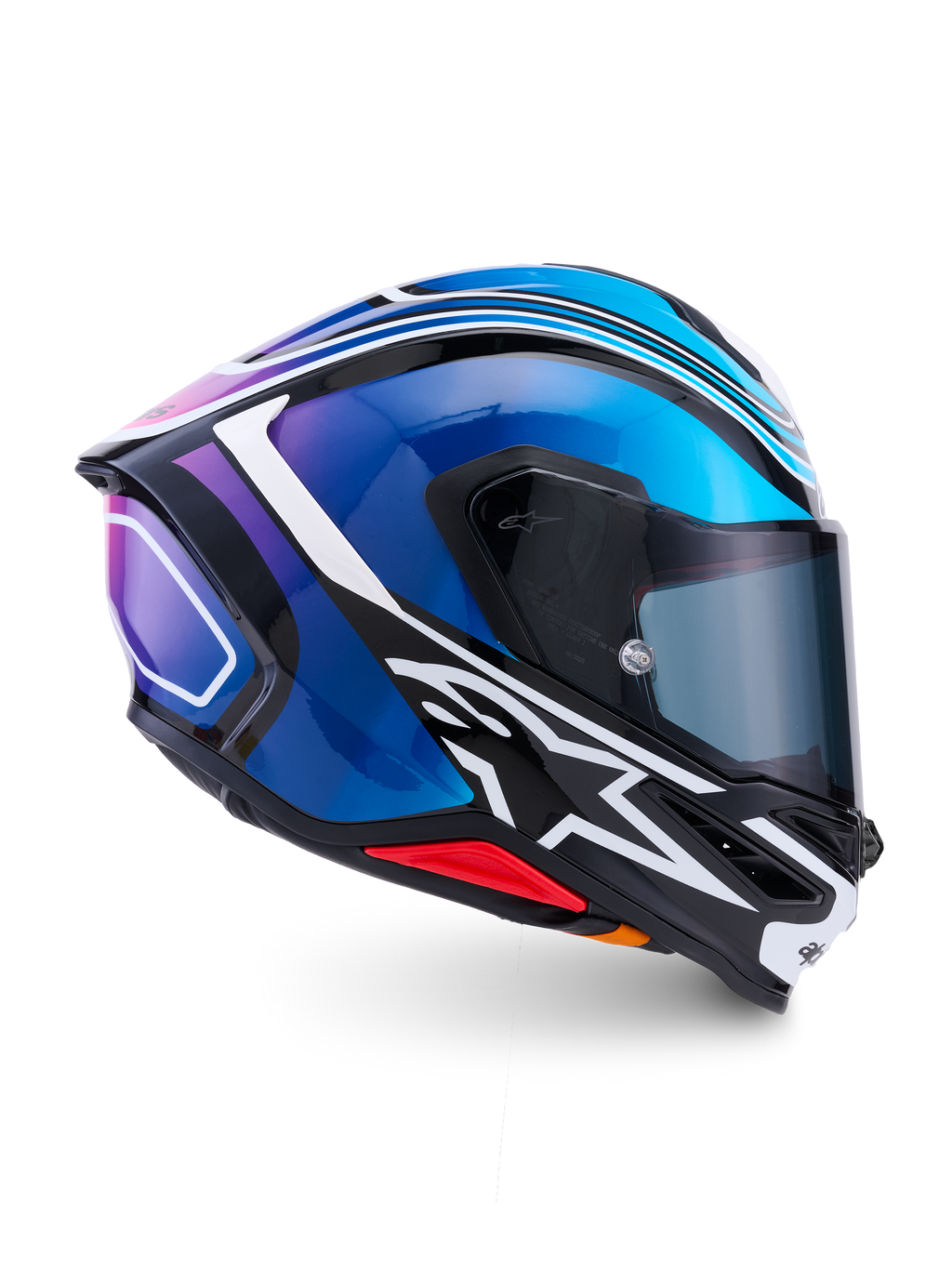 Alpinestars S-R7 Zeal Helmet ECE 22.06, full face motorcycle racing helmet, Black, Blue, Pink Fluo, and White Glossy, carbon construction