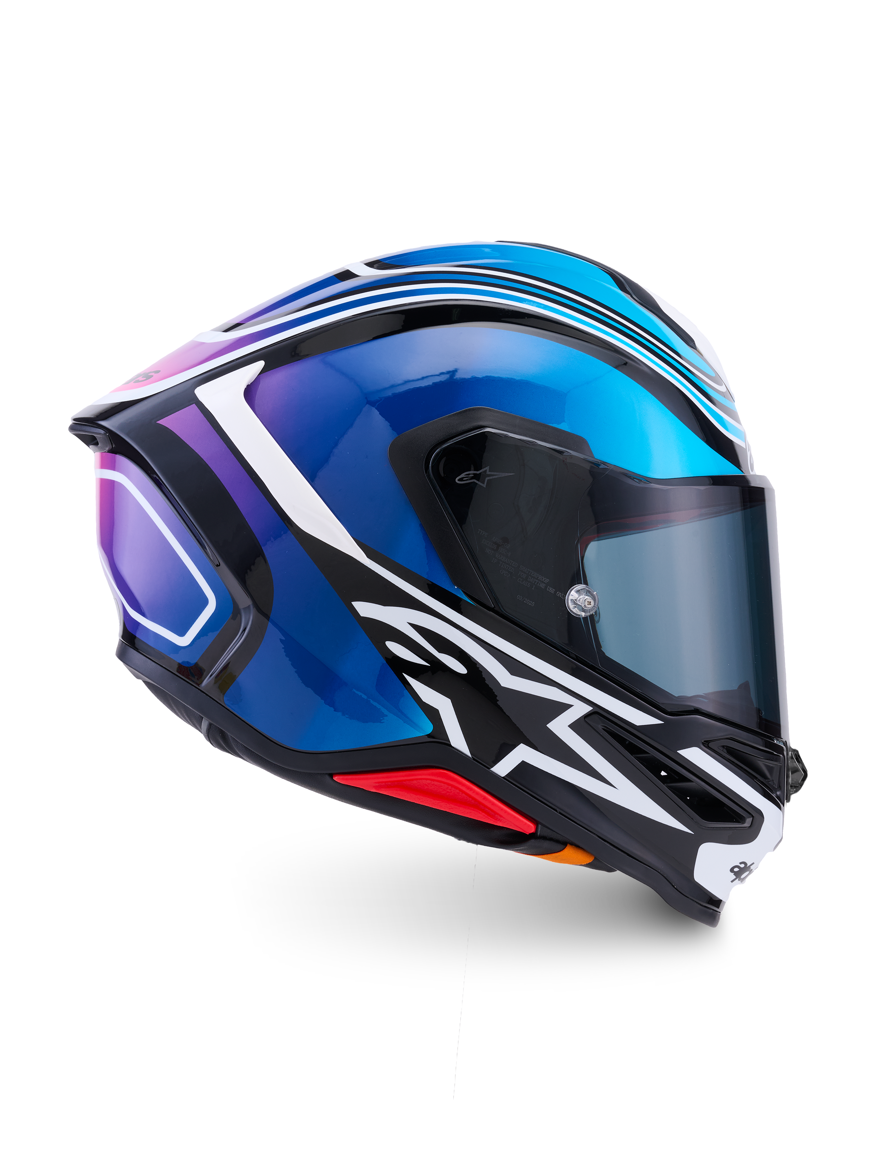 Alpinestars S-R7 Zeal Helmet ECE 22.06, full face motorcycle racing helmet, Black, Blue, Pink Fluo, and White Glossy, carbon construction