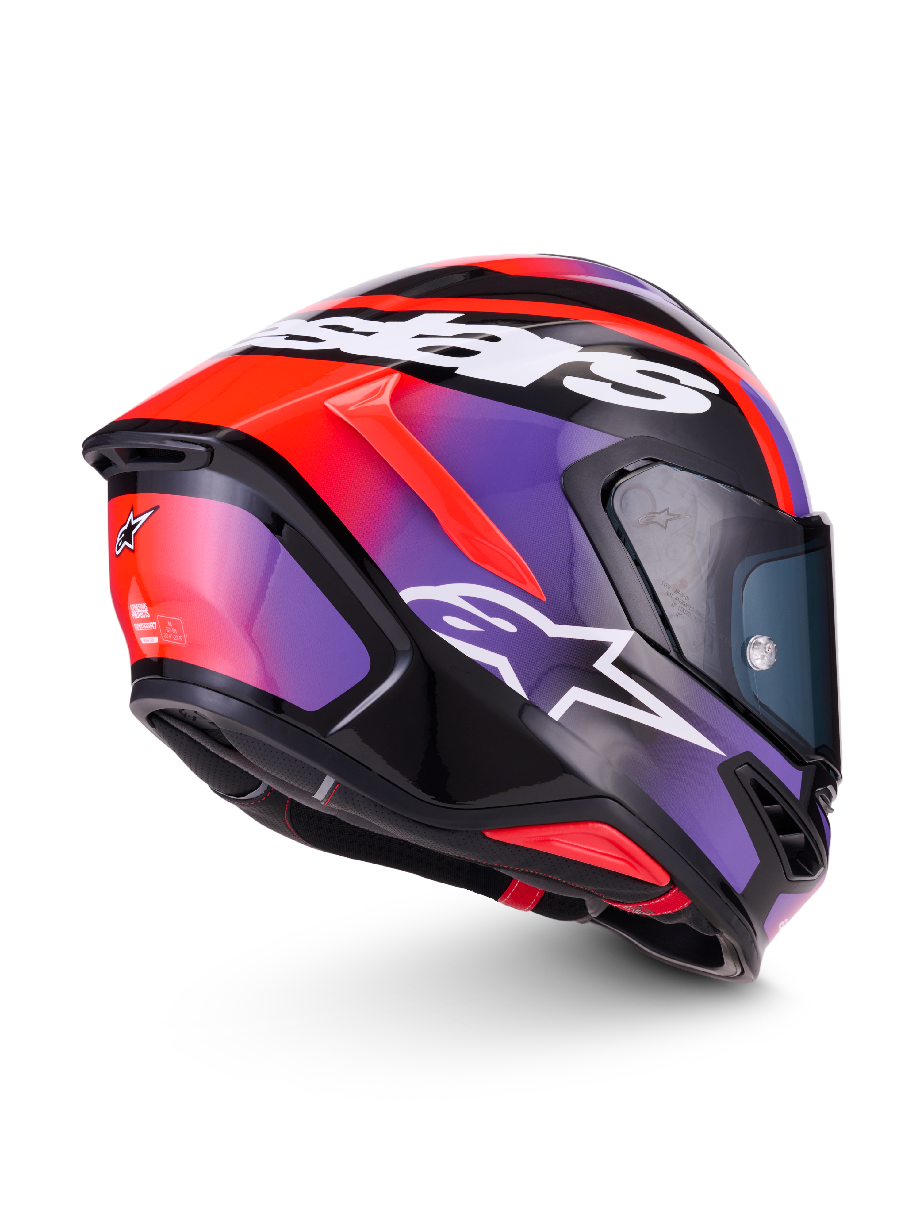 Alpinestars S-R7 Lumen Helm, Integral-Motorradhelm, Schwarz, Violett und Rot, Carbon-Verbundkonstruktion und aerodynamisches Design