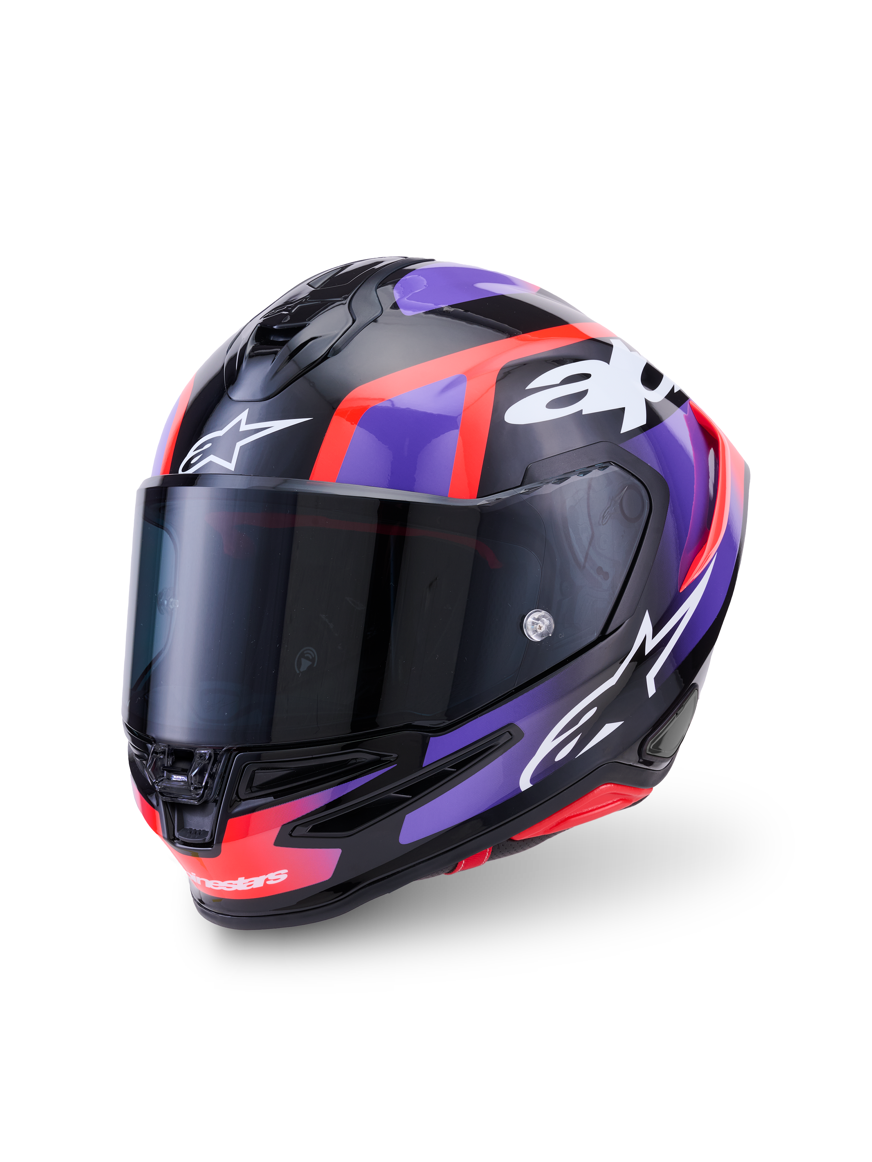 Alpinestars S-R7 Lumen Helm, Integral-Motorradhelm, Schwarz, Lila, Rot und Weiß, Kohlefaserverbundkonstruktion, ECE-zertifiziert