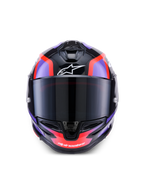 Alpinestars S-R7 Lumen Helm, Integral-Motorradhelm, Schwarz, Lila und Fluo-Rot mit weißen Akzenten, glänzende Oberfläche, ECE-zertifizierte Kohlefaser-Konstruktion