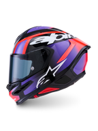 Alpinestars S-R7 Lumen Helm, Motorrad-Vollvisierhelm, Schwarz, Lila, Rot und Weiß, Kohlefaserverbundkonstruktion