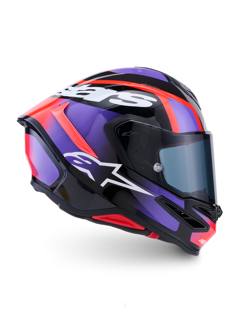 Alpinestars S-R7 Lumen Helm, Motorradrennhelm, Schwarz, Lila, Rot und Weiß, Kohlefaser-Konstruktion, ECE-zertifiziert