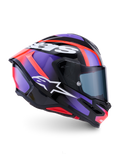 Alpinestars S-R7 Lumen Helm, Motorradrennhelm, Schwarz, Lila, Rot und Weiß, Kohlefaser-Konstruktion, ECE-zertifiziert