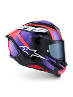 Alpinestars S-R7 Lumen Helm, Motorradrennhelm, Schwarz, Lila, Rot und Weiß, Kohlefaser-Konstruktion, ECE-zertifiziert