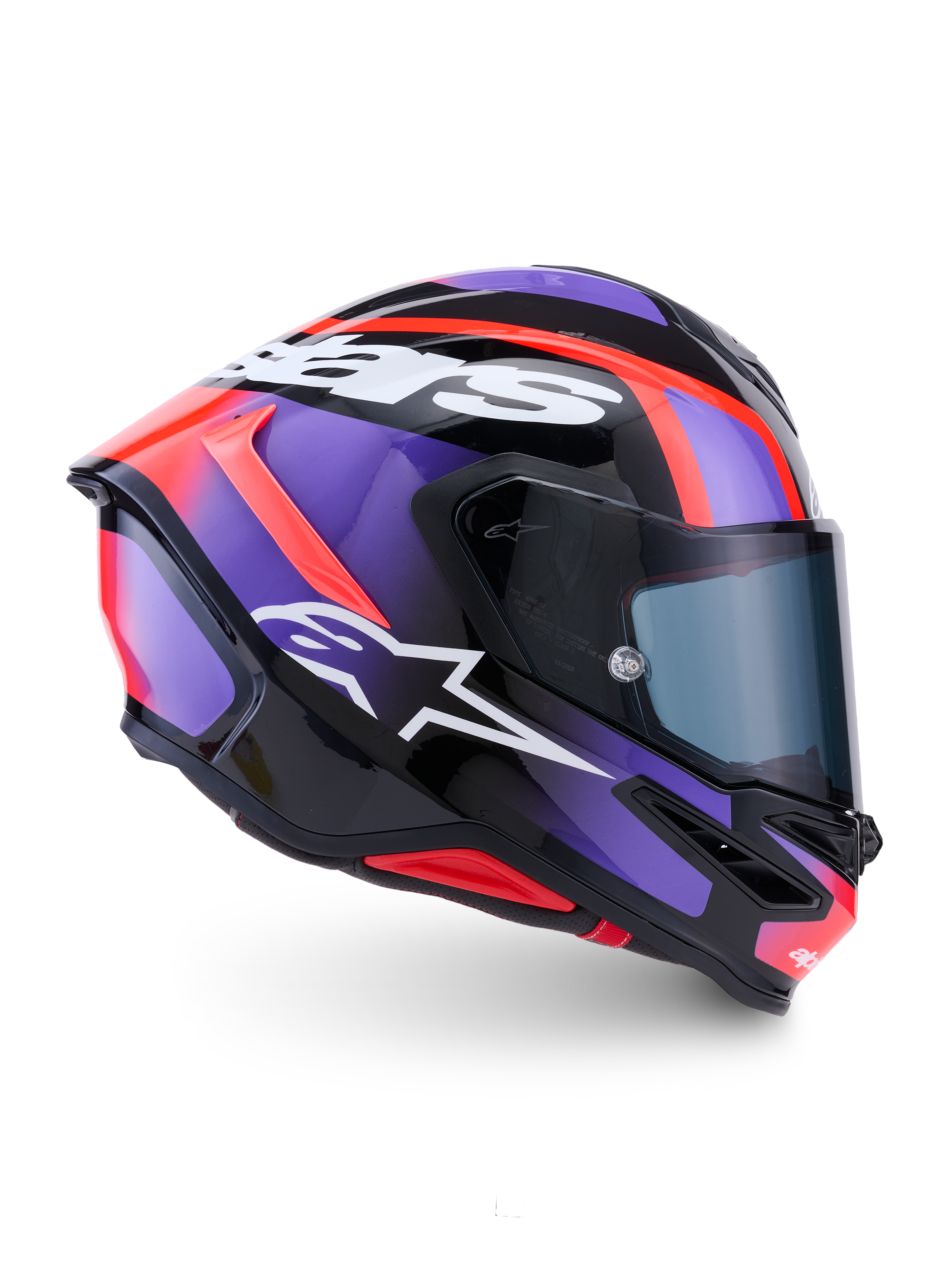 Alpinestars S-R7 Lumen Helm, Motorradrennhelm, Schwarz, Lila, Rot und Weiß, Kohlefaser-Konstruktion, ECE-zertifiziert