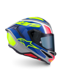 Alpinestars S-R7 Lumen Helmet, full face motorcycle racing helmet, Silver, Blue, Pink, and Yellow Glossy, ECE 22.06 certified carbon composite construction