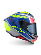 Alpinestars S-R7 Lumen Helmet, full face motorcycle racing helmet, Silver, Blue, Pink, and Yellow Glossy, ECE 22.06 certified carbon composite construction