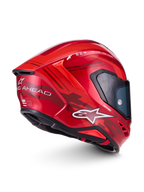 Alpinestars S-R7 A-Core Helmet ECE 22.06, full face motorcycle road helmet in Red White Glossy, side profile view featuring advanced aerodynamics, carbon composite construction, and distinctive branding