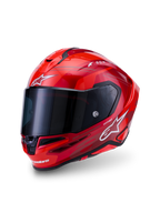 Alpinestars S-R7 A-Core Helmet ECE 22.06, Motorcycle Racing Full Face Helmet, Red and White Glossy, carbon composite construction