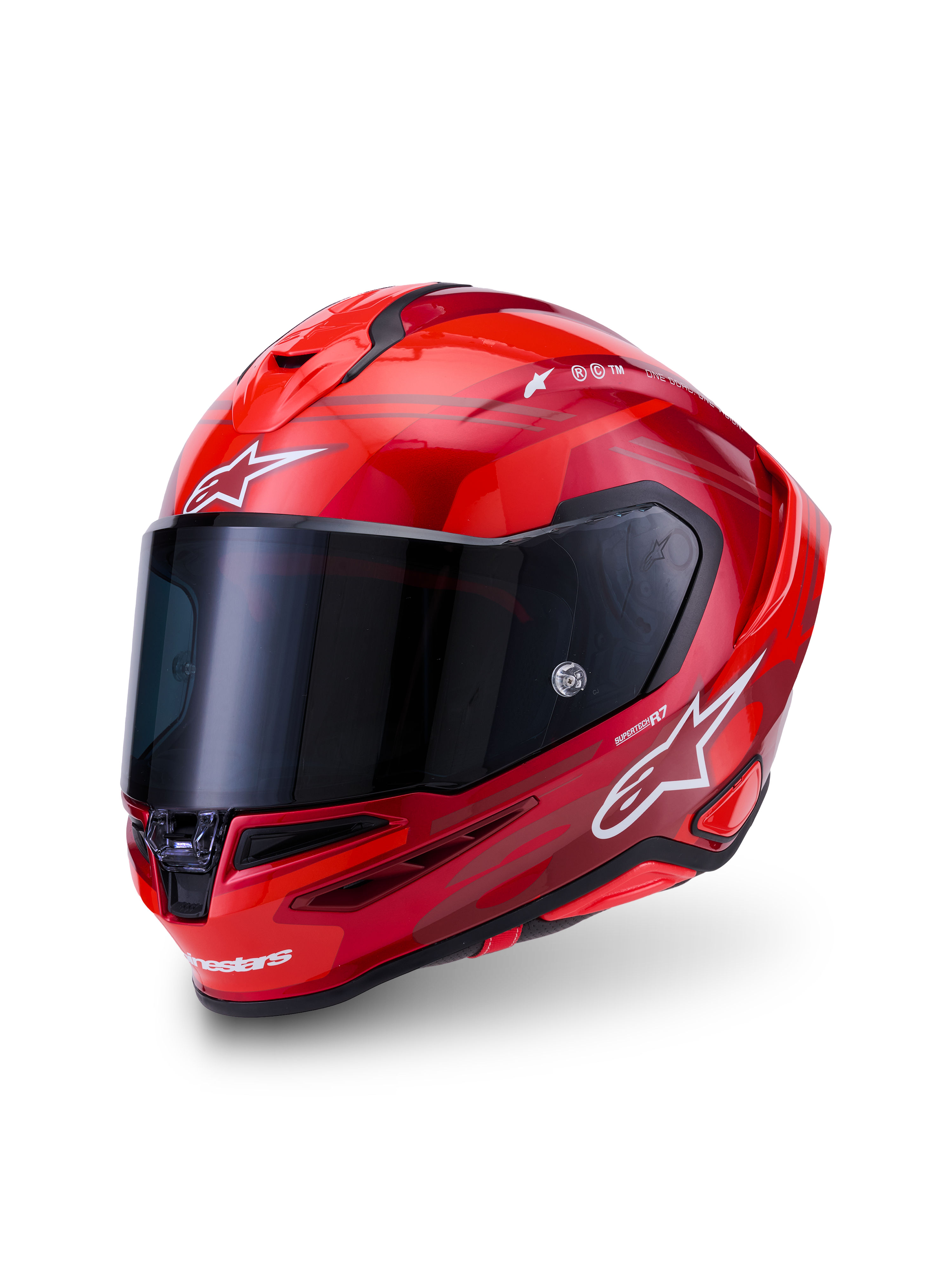 Alpinestars S-R7 A-Core Helmet ECE 22.06, Motorcycle Racing Full Face Helmet, Red and White Glossy, carbon composite construction