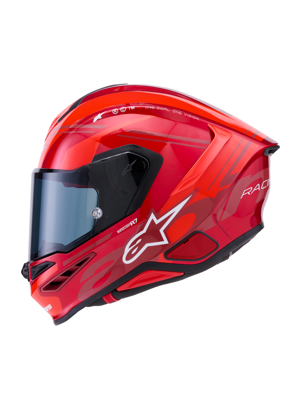 Alpinestars S-R7 A-Core Helmet, full-face motorcycle road racing helmet in Red and White glossy finish with aerodynamic carbon composite construction