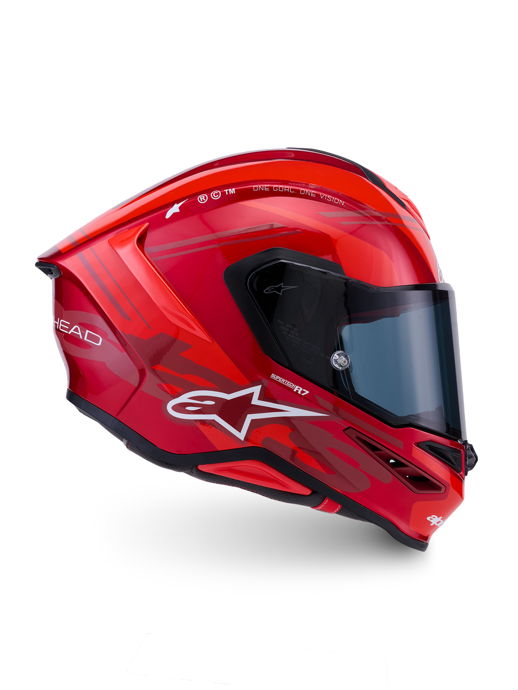 Alpinestars S-R7 A-Core Helmet, full face motorcycle racing helmet, ECE 22.06 certified, Red and White glossy finish with carbon construction details