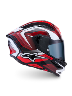 Alpinestars S-R7 Kinetis Helmet, full face motorcycle racing helmet, Black, Red, and White glossy finish, carbon composite construction, ECE certified