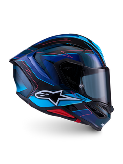 Alpinestars S-R7 Kinetis Helmet ECE 22.06, full face motorcycle racing helmet, Black, Blue, Pink, and White glossy finish, carbon composite construction