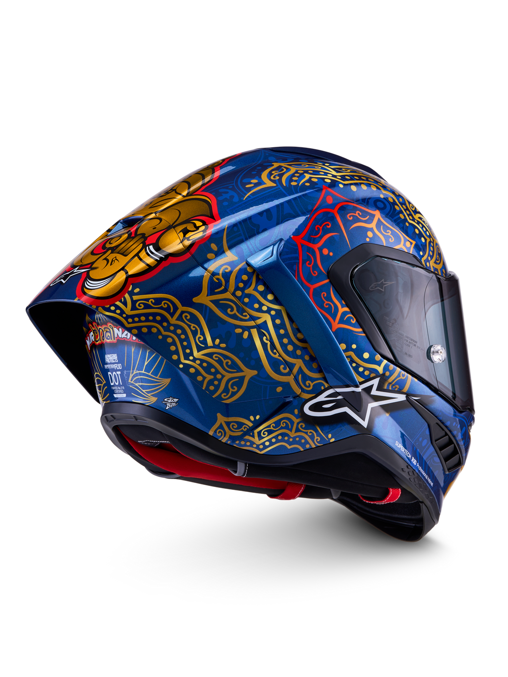 Alpinestars Supertech R10 Martinator Thai Helmet, Blue and Gold Full Face Racing Helmet, Carbon Shell, FIM and ECE Certified.