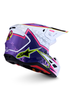 Alpinestars S-M7 Blaster Helm, glänzender Motocross-Helm in Lila, Pink und Weiß, aerodynamische Verbundschale, ECE 22.06 zertifiziert, professionelle MX-Ausrüstung