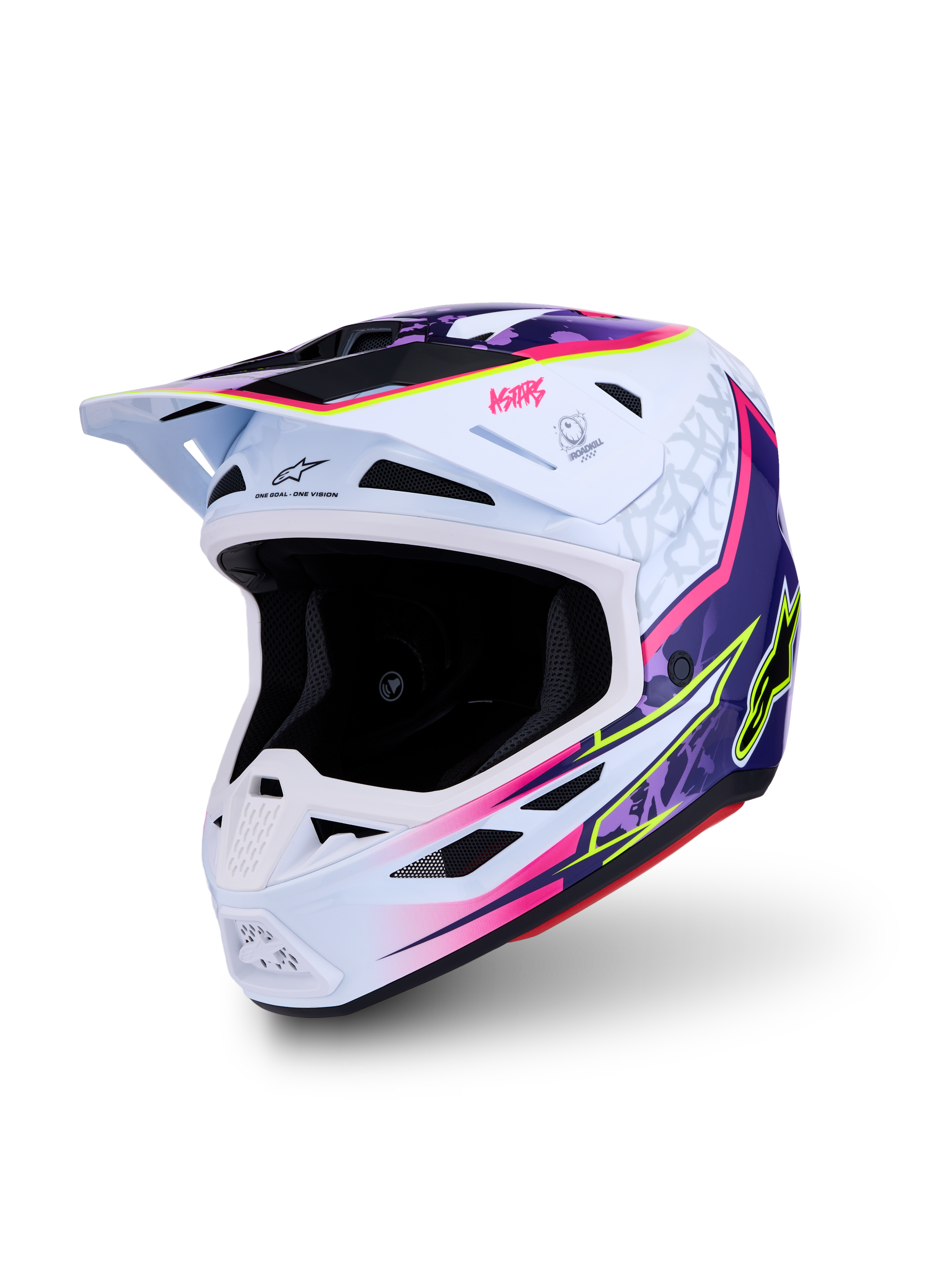 Alpinestars S-M7 Blaster Helm ECE06, Offroad-Helm, Weiß, Lila und Pink, aerodynamische Verbundschale, ECE 22.06 zertifiziert