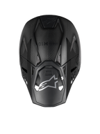 Alpinestars Supertech M10 Fame Motocross-Helm, Draufsicht, Schwarz, matte und glänzende 3K-Carbonfaser-Konstruktion.