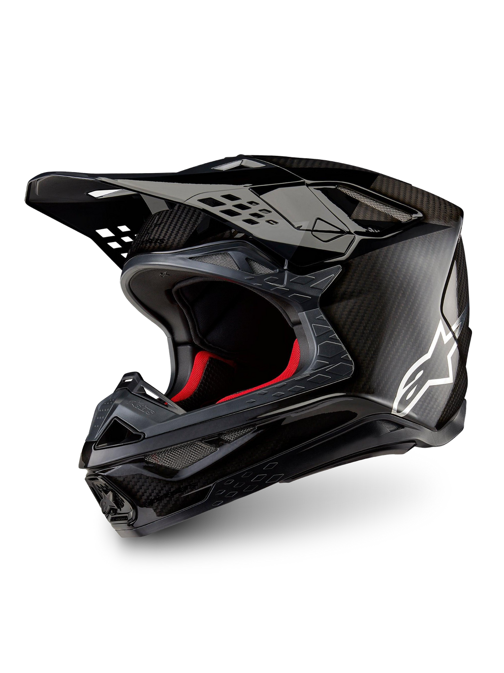 Alpinestars Supertech M10 Fame Helm, Motocross-Rennhelm aus 3K-Carbon in Schwarz mit weißem Astars-Logo, ECE 22.06.