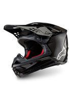 Alpinestars Supertech M10 Fame Helm, Motocross-Rennhelm aus 3K-Carbon in Schwarz mit weißem Astars-Logo, ECE 22.06.